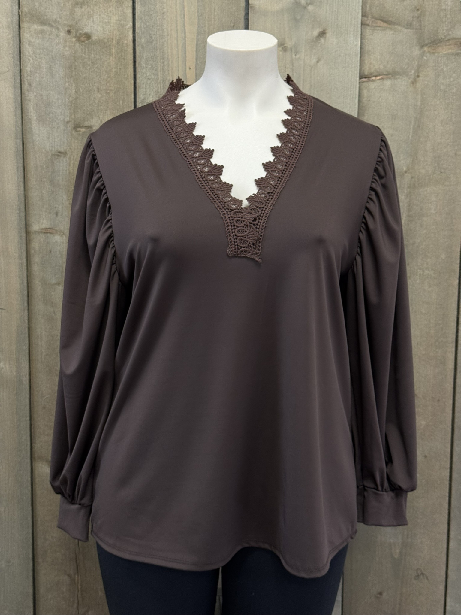Top Katy Bruin & Beige | Elegante Dames Top - Afbeelding 3